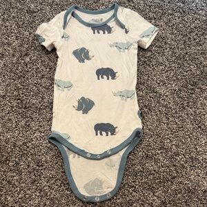 Kyte BABY White Bodysuit with Blue Rhino Print and Blue Trim